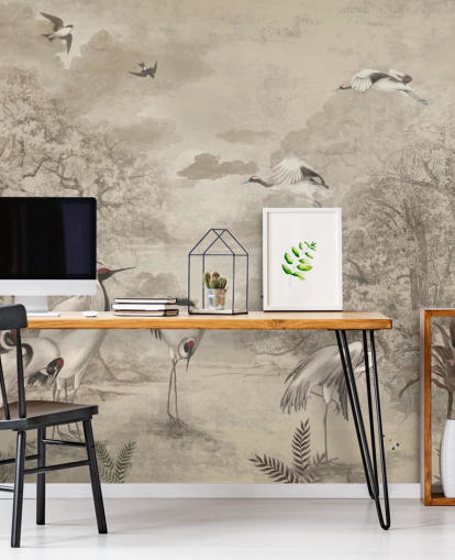 Illustratie van Jungle Cranes op sepia-behang