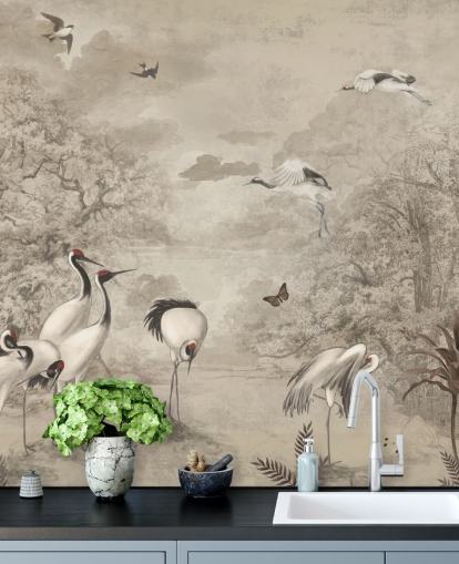 Illustrasjon av Jungle Cranes på sepia tapet