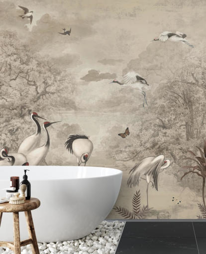 Illustration af Jungle Cranes på sepia tapet