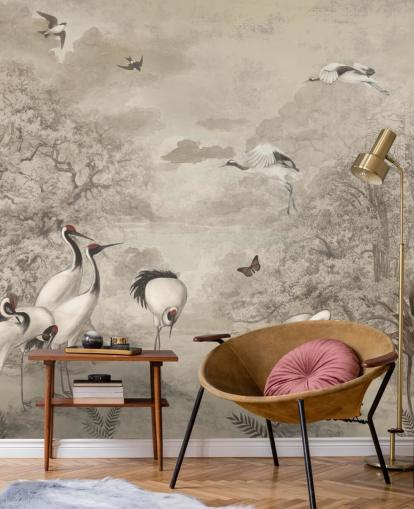 Illustratie van Jungle Cranes op sepia-behang