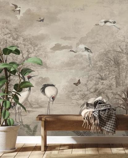 Illustratie van Jungle Cranes op sepia-behang