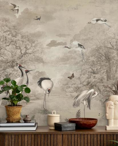 Illustrasjon av Jungle Cranes på sepia tapet