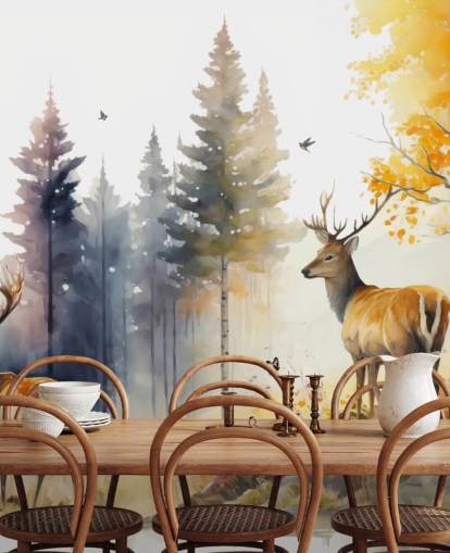carta da parati murale con cervi della foresta scura per camera da letto