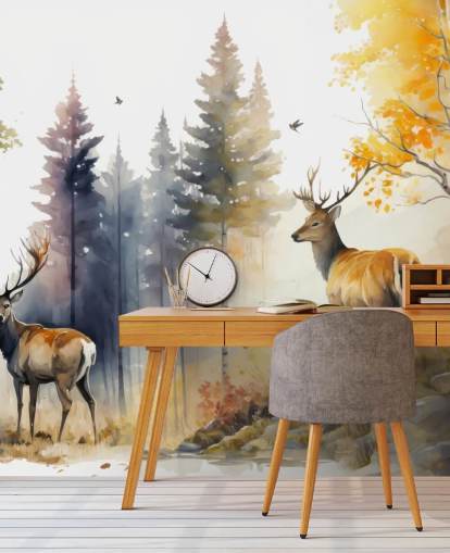mural de papel pintado de bosque oscuro con ciervos para dormitorio mural de papel pintado de bosque oscuro con ciervos para dormitorio