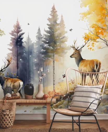 dunkles Wald-Wandbild mit Hirschen für Schlafzimmer dunkles Wald-Wandbild mit Hirschen für Schlafzimmer