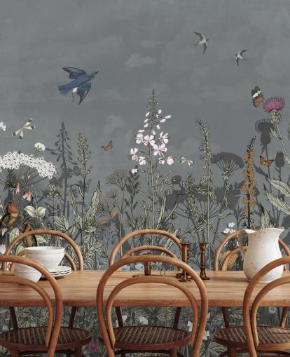 donkere bloemenbehangmuurschildering met vogels voor de slaapkamer donkere bloemenbehangmuurschildering met vogels voor de slaapkamer