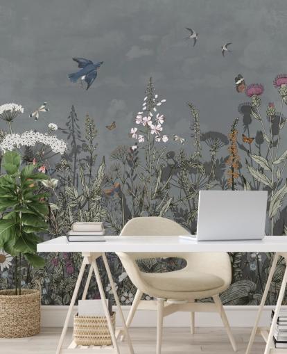 mörk blommig tapet väggmålning med fåglar för sovrummet mörk blommig tapet väggmålning med fåglar för sovrummet