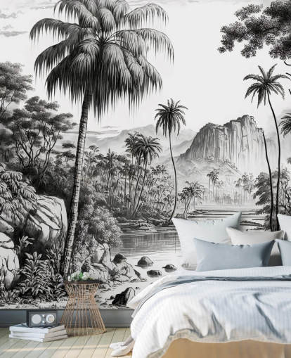 Jungle Wallpaper in Monochrome