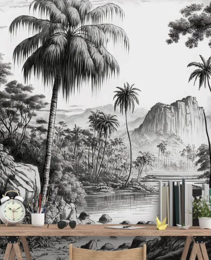 Jungle Wallpaper in Monochrome