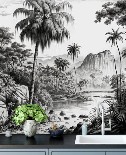 Jungle Wallpaper in Monochrome