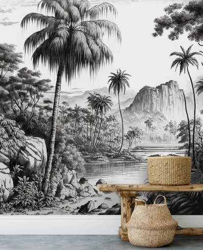 Jungle-achtergrond in zwart-wit