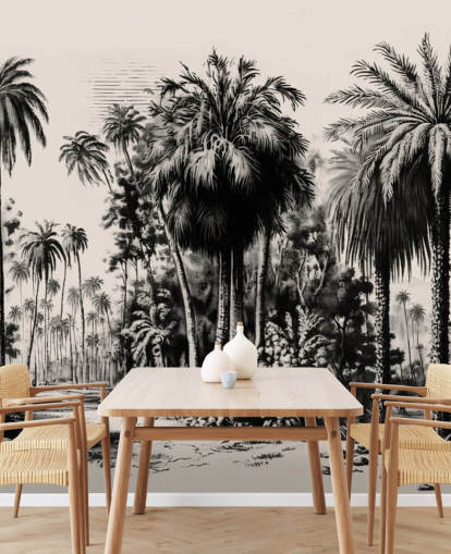 papier peint mural noir et blanc de la jungle pour chambre