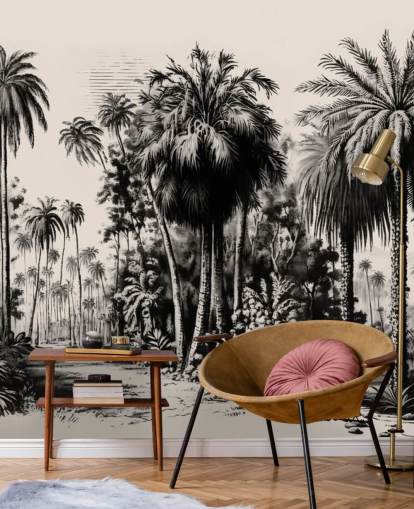 zwart-witte jungle behangmuurschildering voor slaapkamer zwart-witte jungle behangmuurschildering voor slaapkamer