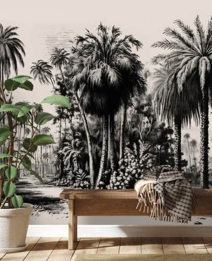 papier peint mural noir et blanc de la jungle pour chambre