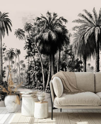 black and white jungle wallpaper mural for bedroom