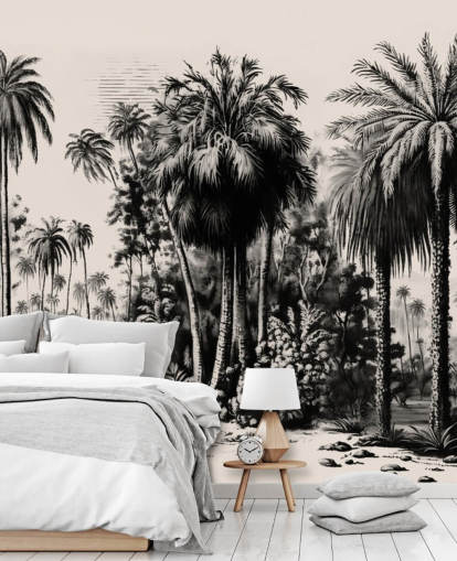 mural de papel de parede preto e branco da selva para quarto