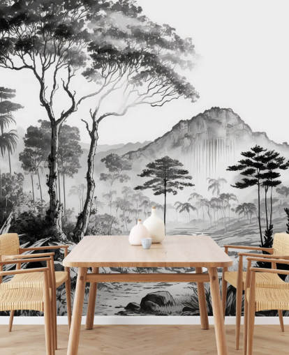 Elegante papel pintado de paisaje en monocromo