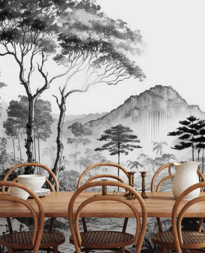 Elegante papel pintado de paisaje en monocromo Elegante papel pintado de paisaje en monocromo