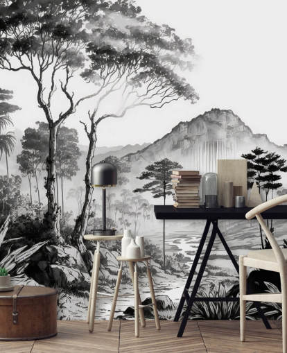 Stylish Landscape Wallpaper in Monochrome Stylish Landscape Wallpaper in Monochrome