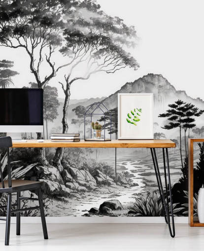 Stylish Landscape Wallpaper in Monochrome