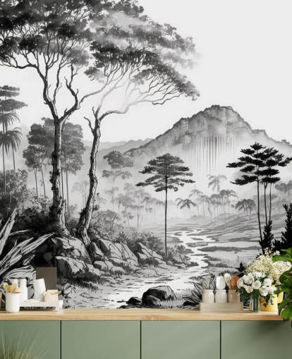 Stylish Landscape Wallpaper in Monochrome