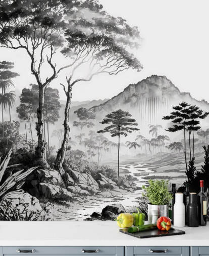 Papel de parede de paisagem elegante em monocromático