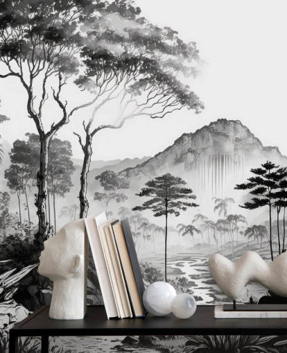 Elegante papel pintado de paisaje en monocromo Elegante papel pintado de paisaje en monocromo