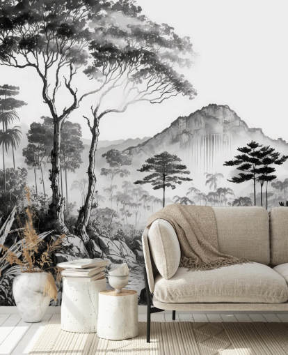 Papel de parede de paisagem elegante em monocromático Papel de parede de paisagem elegante em monocromático