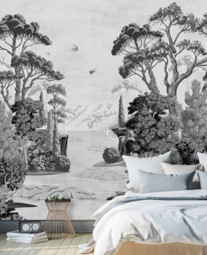 papier peint monochrome paysage de jungle