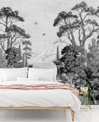 papier peint monochrome paysage de jungle