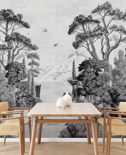 papier peint monochrome paysage de jungle