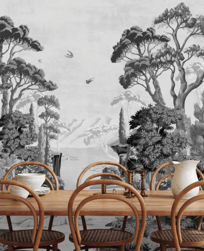 monochrome jungle landscape wallpaper wall mural