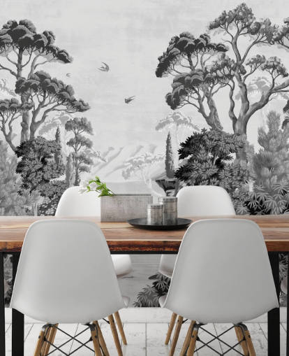 monochrome jungle landscape wallpaper wall mural