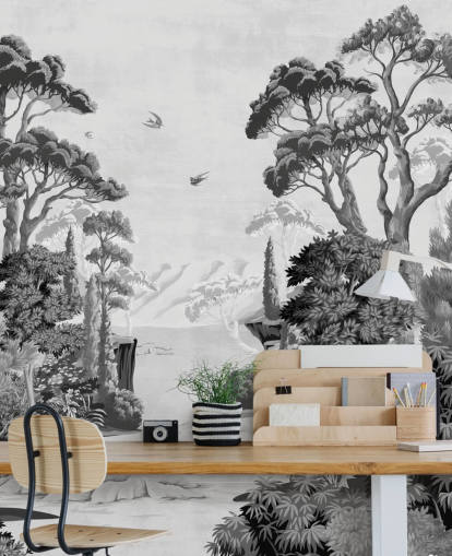 mural de parede de papel de parede monocromático de paisagem de selva