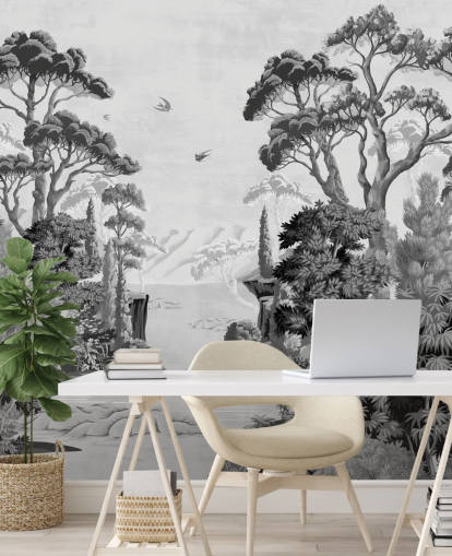 papier peint monochrome paysage de jungle