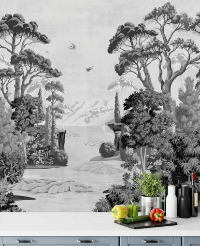 monochrome jungle landscape wallpaper wall mural