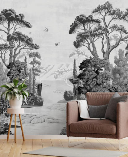 papier peint monochrome paysage de jungle