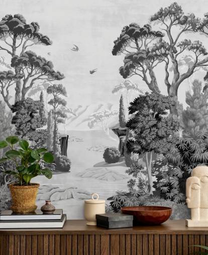 carta da parati murale monocromatica con paesaggio della giungla carta da parati murale monocromatica con paesaggio della giungla