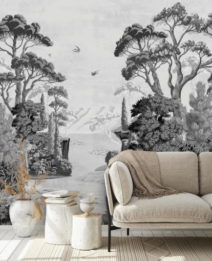 mural de parede de papel de parede monocromático de paisagem de selva