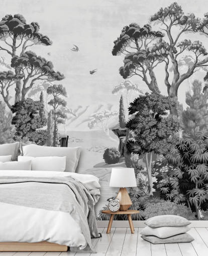 monochrome jungle landscape wallpaper wall mural