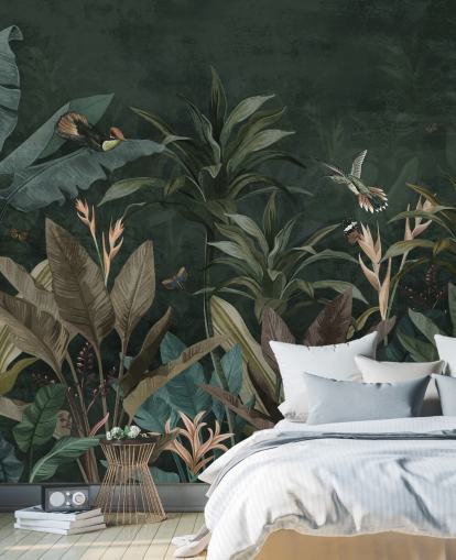 Mural de papel pintado de selva frondosa oscura