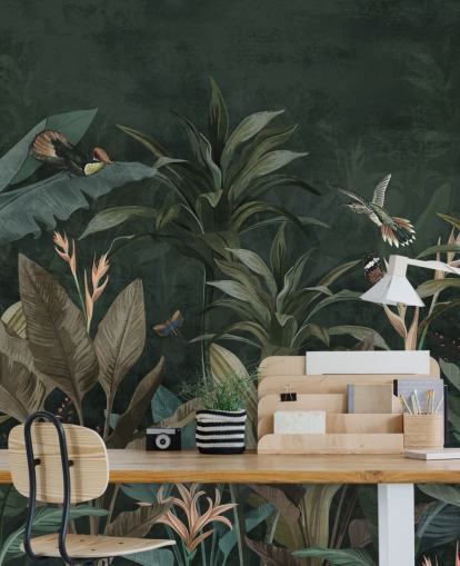 Dark Leafy Jungle muurschildering