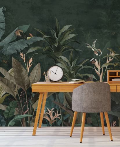 Dark Leafy Jungle muurschildering