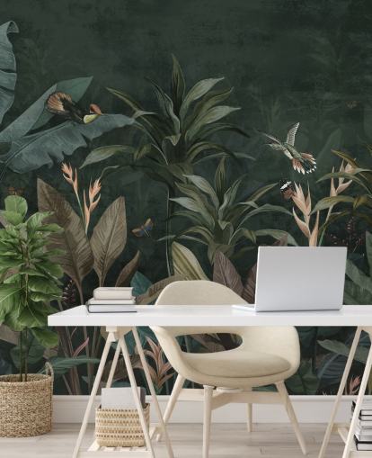 Dark Leafy Jungle muurschildering