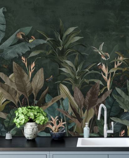 Dark Leafy Jungle muurschildering