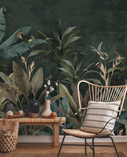 Mural de papel pintado de selva frondosa oscura