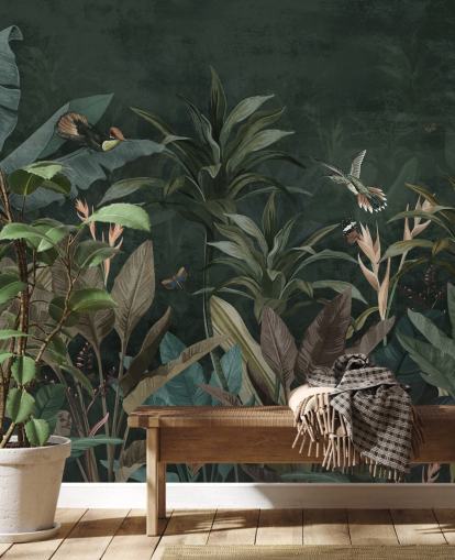 Carta da parati murale Dark Leafy Jungle