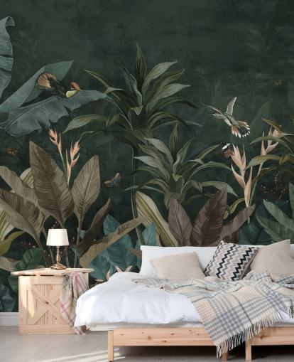 Mural de papel pintado de selva frondosa oscura Mural de papel pintado de selva frondosa oscura