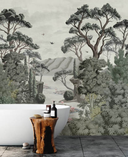 The Passage - Illustrative trees, river and herons wall mural