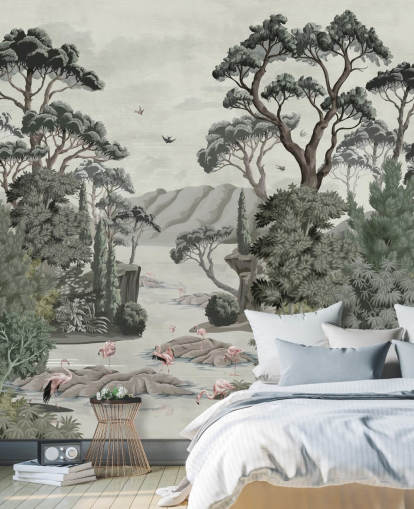 The Passage - Illustrative trees, river and herons wall mural The Passage - Illustrative trees, river and herons wall mural